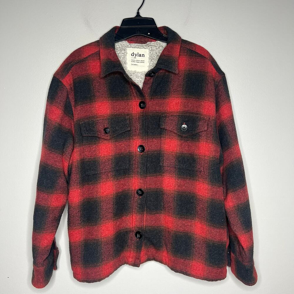 Dylan‎ Women’s M Sherpa Lined Flannel Shirt Jacket Shaket Buffalo Plaid Button
